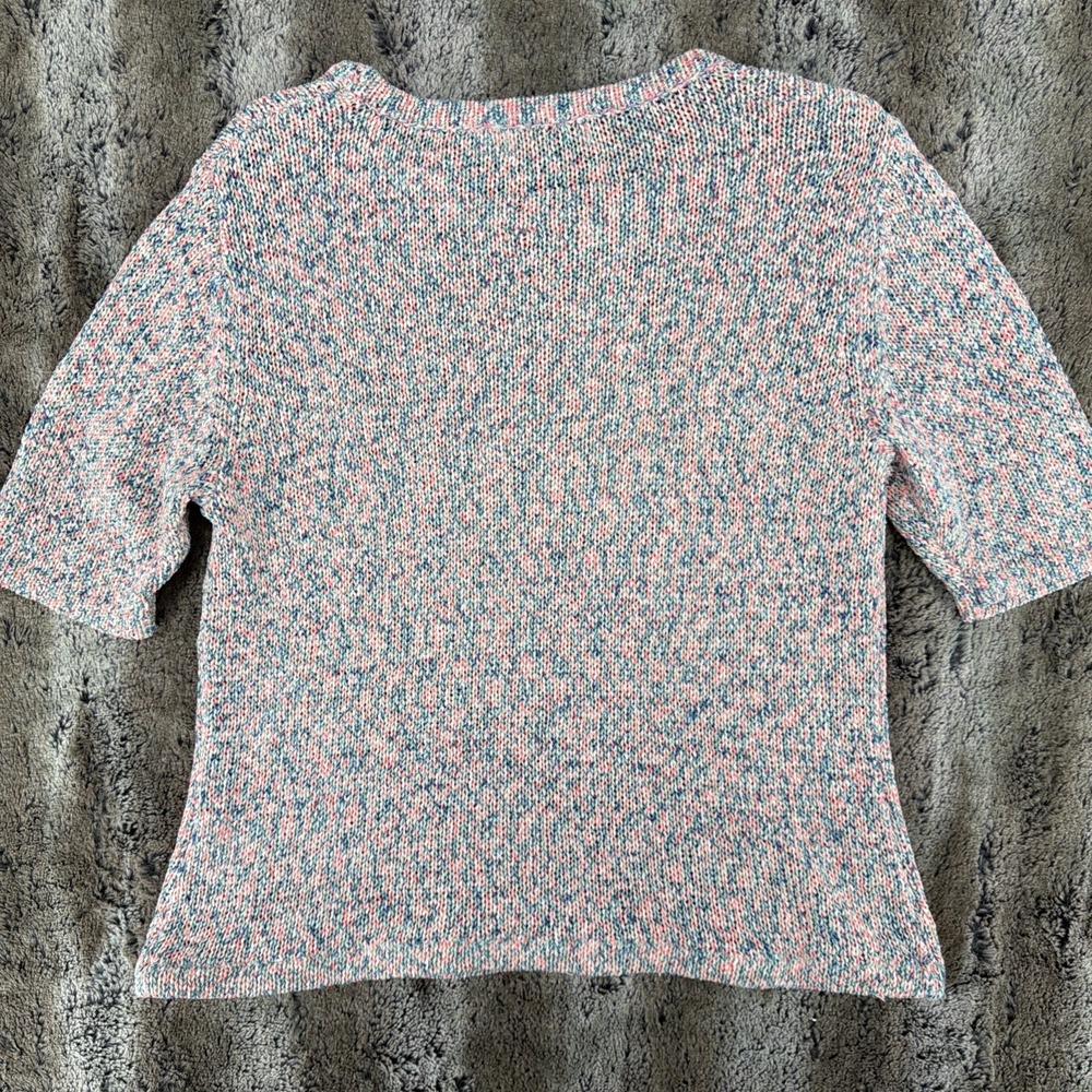 Vtg Norm Thompson Sweater Shirt Women's Lg Knit Pullover Top Stretch Pink Blue - Picture 8 of 9